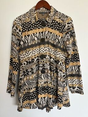 Shannon Passero S/P Bold Multi Pattern Artsy Animal Print Button Jacket